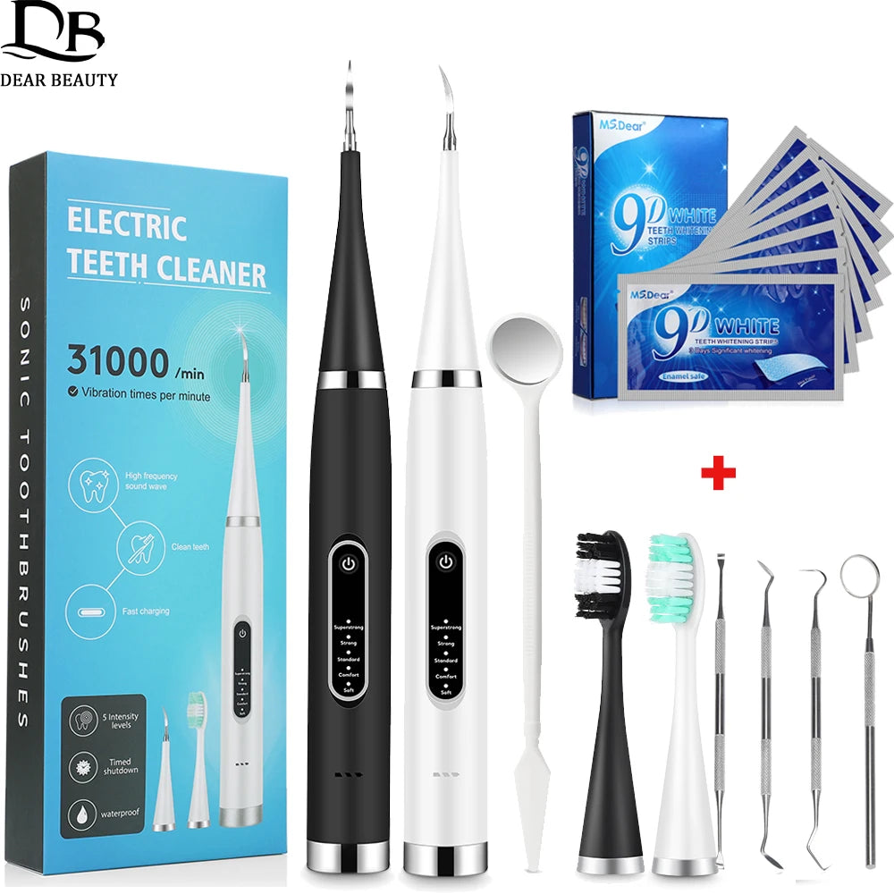 Electric Dental Scaler + 9D Teeth Whitening Strips Tooth Cleaner